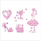 Bedingung: 100% nagelneu Elegante blumenmädchen tasche schuhe schmetterlinge pvc wandaufkleber für kinderzimmer wohnkultur wandkunst diy abnehmbare abziehbilder mädchens geschenk