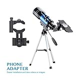 4. Telescopio portátil para niños: no se requieren herramientas para el montaje, el kit de telescopio con trípode de aluminio liviano y duradero se junta en minutos.