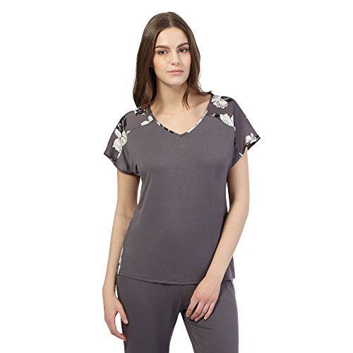 Presence Womens Dark Grey Floral Jersey Pyjama Top 10