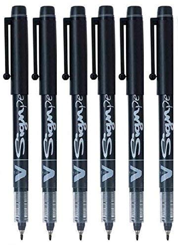 Pilot noir V Sign Pen encre liquide pointe Pointe Moyenne 2 mm Ligne 0,6 mm Largeur pointe fibre V-SIGN point Marqueurs graphique sw-vsp (Lot de 6)