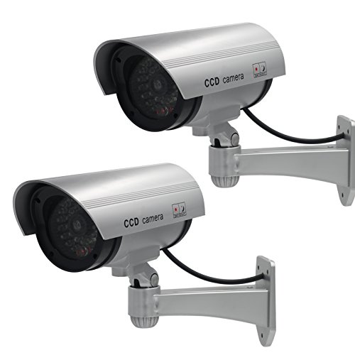 Preisvergleich Produktbild Olisicht 2 x Dummy Überwachungskamera Kamera Led Attrappe Aussen CCTV Silber