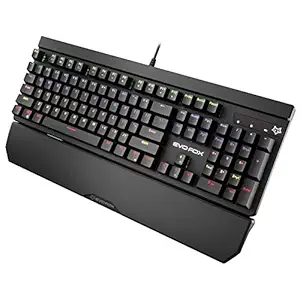 EvoFox Katana Fully Programmable Mechanical Gaming Keyboard with Blue Switches, Backlit Keys, Wrist Pad, and Windows Software (Black)