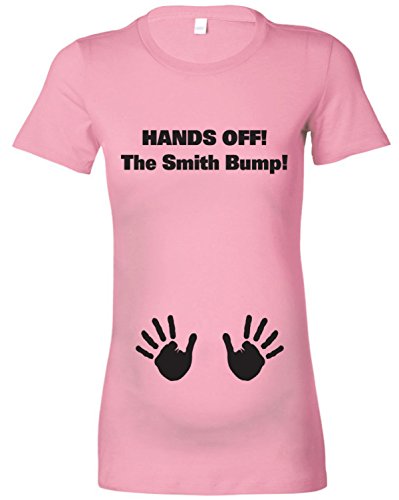 Womens Personalised 'Hands off the bump' Maternity T-Shirt (M - 10/12, Baby Pink - Black Print)