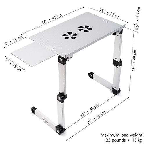 Lavolta Notebook-Ständer (zusammenklappbar, mit Ablage für die Maus, Kühler, 2 Lüfter, Aluminiumlegierung, Winkel der Beine kann verstellt werden) silber - 6