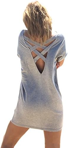 Honeykoko Women Casual Summer Bikini Beach Dress Criss Cross Swimsuit Swimwear Bathing Suit Cover Up,Grey S