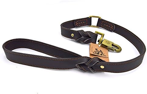 PetFun Premium Braided Cowhide Doggy leash with Comfortable Round Handle for Walking and Tracking with Strong Handle and Solid Brass Snap Hook, Brown Long 31.49’’