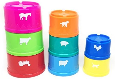 Stacking Cups and Early Learning Toys from White Fox Toys - Teach Toddlers Colors, Farm Animals, Counting and Sizes - Bath Friendly - Nesting Storage - For Boys and Girls