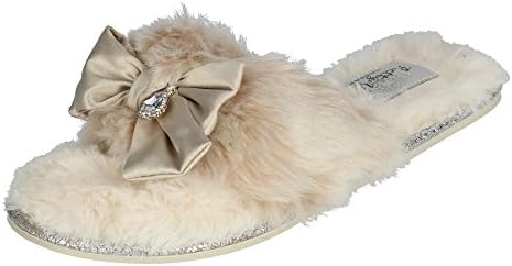 Pretty You London Women's Venice Scuff Slipper With Bow, Small (5-6), Cream