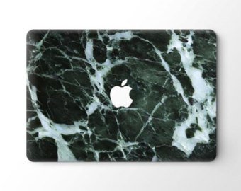 pop-items Macbook Air Cover, hochwertiges Marmor Design, Marble Muster Aufkleber, Folie, ausgespartes Apple Logo, abziehbarer Sticker, Vinyl Skin für 13" Zoll Macbook Air marmor moosgrün