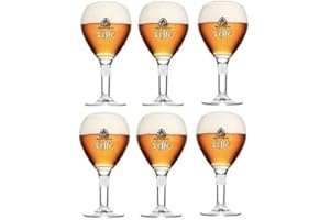 Leffe Juego de 6 vasos – 33 cl por vaso – Copa oficial Grande – Perfecto para beber Blonde, Brown, Ruby, Double, Triple + 6 Beer Mat