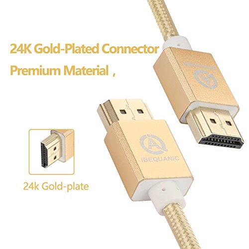 IBEQUANIC HDMI Kabel 3M,Hochgeschwindigkeits HDMI Kabel 2.0 ,1.4a(Ultra HD, 4K, 3D, Full HD, 1080p, HDR, ARC, Highspeed mit Ethernet) Golden 10ft - 2