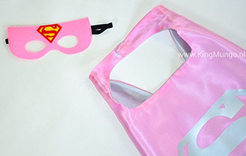 Supergirl Pink Superwoman Cape und Maske – Superhelden-Kostüme für Kinder – Kostüm für Kinder von 3 bis 10 Jahre – für Superheld Mottopartys! Spielsachen für Mädchen – King Mungo – KMSC018 - 4