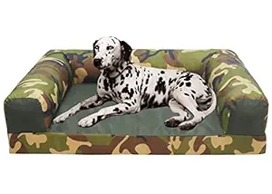 Hiputee Waterproof Canvas Fabric Rectangular Mattress, Removable Washable Cover, Scratchless Dog Cat Pet Bed (L, Army-Print)