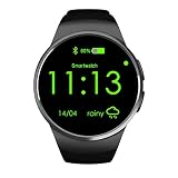 SHshou-L Intelligente Uhr, Fitness-Tracker-Karten-Karten-Herzfrequenz-Überwachung wasserdichtes rundes Zifferblatt Bluetooth-Armband,Black