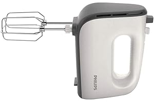 PHILIPS DOMESTIC APPLIANCES Philips Mikser Ręczny serii 5000, Moc 450 W, 5 Prędkości w tym Turbo, Skuteczne Miksowanie, Części Łatwe w Montażu, Trzepaczka ze stali nierdzewnej, Kolor Szaro-Biały (HR3741/00)