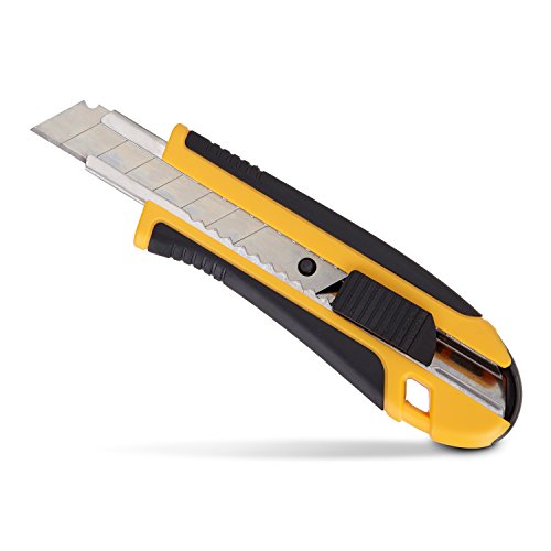 PRETEX Cuttermesser mit gummiertem Griff und 2 Ersatzklingen | 2 Jahren Zufriedenheitsgarantie | Teppichmesser, Universalmesser