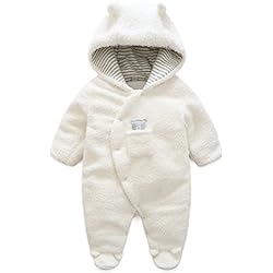Vine Traje de Nieve Bebé Ropa de Invierno FOOTED Peleles Mameluco con Capucha Cálido Monos para Niños Niñas, Blanco 0-3 Meses