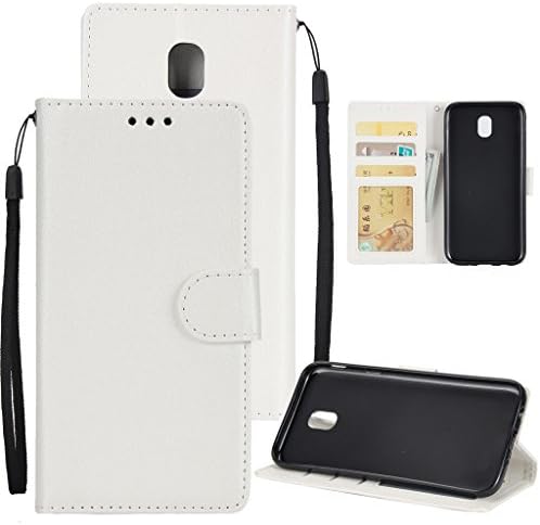 Samsung Galaxy J730/J7 2017 Wallet Leather Case Cover -MOONESS(TM) Embossing Fashion Floral Countryside PU Leather Magnetic Flip Cover Card Holders &amp; Hand Strap Case(White)