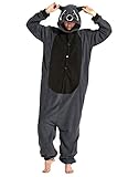 Honeystore Unisex Grau Waschbär Kostüm Erwachsene Tier Jumpsuits Onesie Pyjamas Nachthemd Nachtwäsche Cosplay Overall Hausanzug Fastnachtskostüm Karnevalskostüme Faschingskostüm Kapuzenkostüm L -