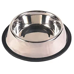 LUCKY STORE Stainless Steel Dog Food Bowl Anti Skid Dog Bowl with Black Ring 400 ml (S)