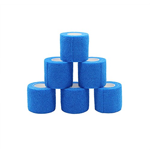 Fuluning Bandage cohésif Pansement adhésif Rouleau souple Bandage non-tissé cohésif Athletic ruban Bleu 5 cm Lot de 6 rouleaux