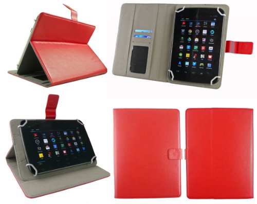 Emartbuy® Schwarz Eingabestift + Universalbereich Rot Multi Winkel Folio Executive Case Cover Wallet Hülle Schutzhülle mit Kartensteckplätze Geeignet für Trekstor SurfTab Breeze 7.0 Quad 7″ Zoll Tablet - 2