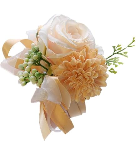 6 Fiori All'occhiello Da Sposa In Seta - Rose Con Strass E Bacche - Per Matrimonio E Cerimonie - 12x7 Cm (Blu Cielo, Champagne, Verde Chiaro, Viola, Rosso, Bianco, Oro, Rosa...) - 2