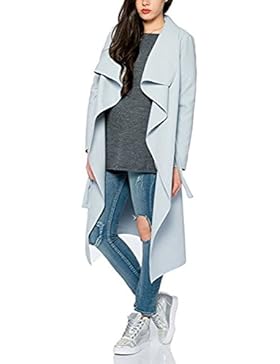 Kendindza Damen Mantel Trenchcoat mit Gürtel Lang Kurz dünner Stoffgürtel XS S M L