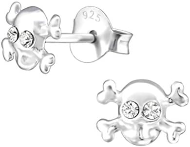 Petite Sterling Silver and Crystal Skull Stud Earrings - Boxed