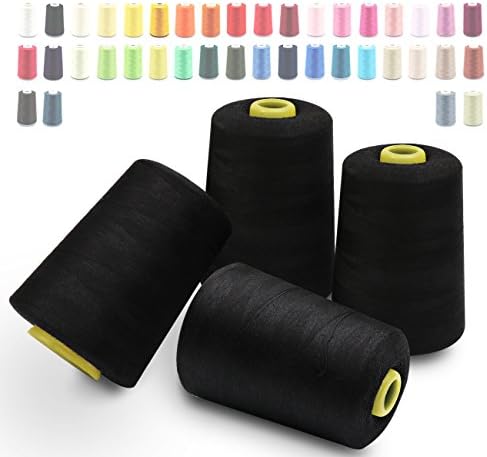 Overlocking Polyester Sewing thread Cubewit Sewing yarn Crafting materials 4 Cones for Serger Embroidery Quilting -28000 yards(Black)