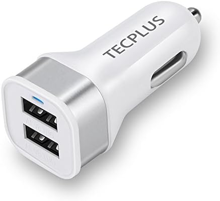 TECPLUS @ Car Charger 2 Ports Dual USB 24W Mini Adapter Travel Car charger Quick Charge Utra-Fast for iPhone 7, 7plus, iPad, Samsung Galaxy S8 S8 plus S7 S6 edge and other smartphones or tablet devices - White