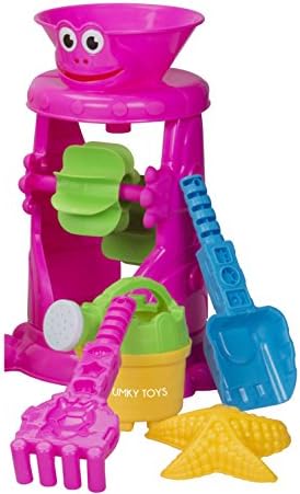 Kids Water Mill Play Set Sandpit beach garden toy set spade rake starfish and castle mould watering can available in four colours Pink,Blue,Green and Yellow