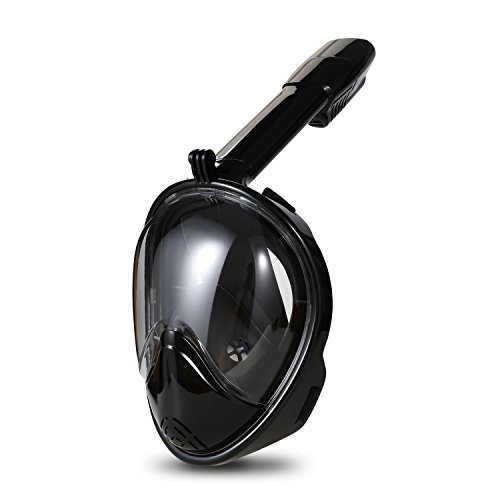 Hicool Máscara de buceo, 180 grados de vision mascara de buceo con el diseño de cara llena respirando libre , tecnología anti - vaho y anti - fugas, evitar el reflejo de la mordaza,diseño con tubo respirador y Soporte para Cámara Deportiva Gopro ,garantizar una mejor experiencia de snorkel (Negro, L/XL)
