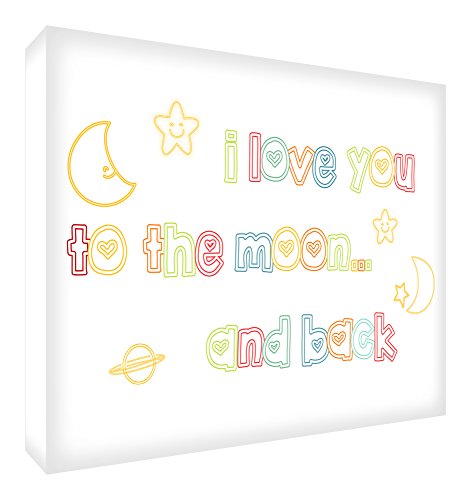 Feel Good Art A4 Deep Box Canvas Nursery Wall Art I Love You To The Moon And Back (30 x 20 x 4 cm, Multicoloured)