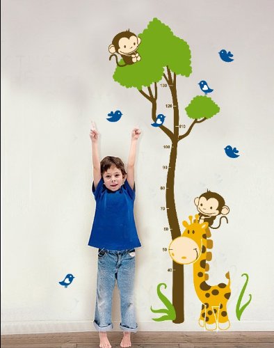 Instylewall Home Decorative Mural Vinyl Wall Sticker Giraffe Green Tree Height Chart Kids Nursery Wall Art Decal Paper