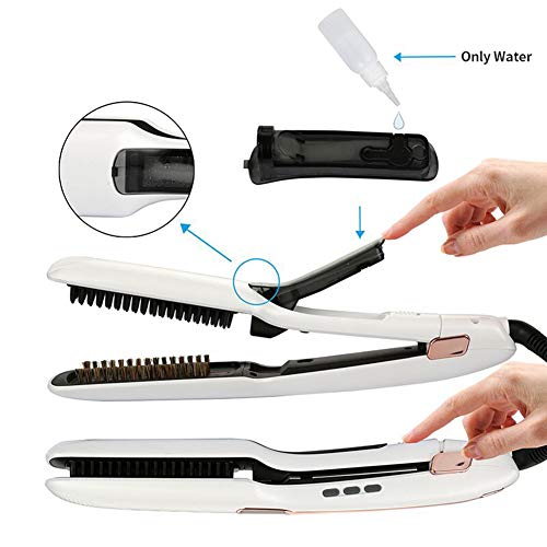Electric Hair Straightener Brush  2-In-1 Ionic Straightening Brush Vapor Straightener Iron With Anti-Scald Feature  Auto Temperature Lock And Auto-Off Function  White 