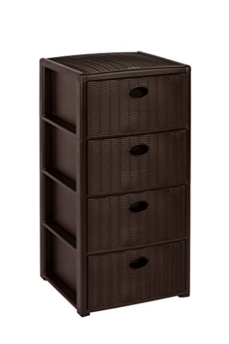 Rollbarer Schubladenschrank aus Kunststoff in Rattan-Optik mit 4 Schubladen. Maße: 40x40x81 cm. In schönem, dunklen Braun!