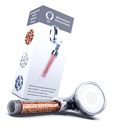 Duschkopf mit Filterionisator handbrause – erzielt basischen ph-Wert – spart um 35% Wasser – Filtert Bakterien, Metalle, Chlor für fühlbar weiche Haut und gesundes Haar - 2