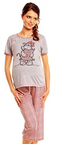 Zeta Ville - Women's Maternity Cotton Nursing Cartoon Pyjamas Nightwear - 367c (Orange, 8)