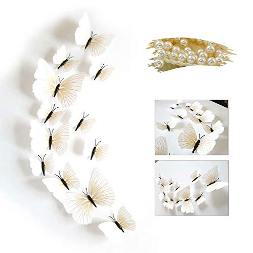 Preisvergleich Produktbild 24 Stück Wall Sticker, MOMDAD 3D Schmetterlinge Blumen Wandsticker Wandaufkleber Stickers für Türen Fenster - Weiß