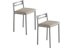 MOMMA HOME MOMMAHOME® Taburetes de Cocina - Pack 2 Taburetes de Cocina, Banquetas, Taburete Bar, Material Metal/Ecopiel, MOLI, Medidas 34x34x65cm (Beige/Plata)