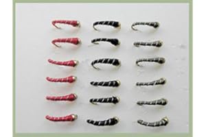 TROUTFLIES UK GOLDHEAD NYMPHS Zebra Midge, Trout Flies, 18 pack, mixed size 10/12, Goldheads Fishing Flies