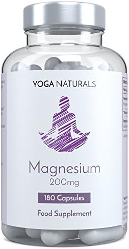 YOGA NATURALS Magnesium 200mg 180 Vegetarian Friendly Magnesium Capsules Help Blood Pressure Heart Health PMS Symptoms Sleep &amp; Mood Swings.