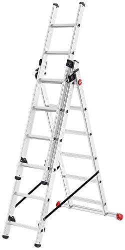 Preisvergleich Produktbild Hailo ProfiStep combi, 3-teilige Alu-Kombileiter, 3x6 Sprossen, stabiler Querbalken, Transportsicherung, bis 150 kg, made in Germany, 7306-007
