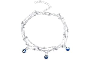Eclectic Shop Uk Evil Eye Boho Bohemian Turkish 3 Nazar Eye Silver Plated Religion Ankle Anklet Bracelet Barefoot Sandal Beach Foot Jewelry Triple Chain