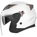 Casco Moto Jet ECE Homologado - YEMA YM-627 Casco Moto Abierto Custom Scooter para Mujer Hombre Adultos con Doble Visera-Blanco-L