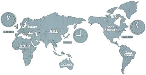 Acrylic Wall Mounted Clock World Map Stickers, Living Room Background Wall Decoration Pine Wood Mute Clock , A