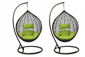 JDS Kart Set of 2 Hammock Swing Chair with Powder Coated Iron Stand for Home Hanging Swings for Indoor, Outdoor, Home, Patio, Yard, Balcony, Garden (Dark Brown)