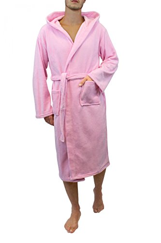 ShopFreunde: Unisex Kapuzen-Bademantel für Damen und Herren aus Coral-Fleece in blau, grau, rosa oder schwarz, S-XL, Farbe:rosa;Größe:L - 2