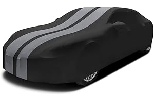 Asasytal Funda Coche Elástica Interior, Transpirable Antipolvo Tela de Terciopelo Ajuste Universal Fit Saloon/Sedan L4.9~5.25m para Exhibición de Garaje/Coche, Gris Rayas+Negro